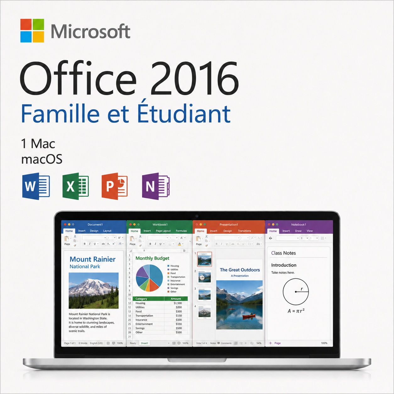 Microsoft Office 2016 Famille et Étudiant pour Mac