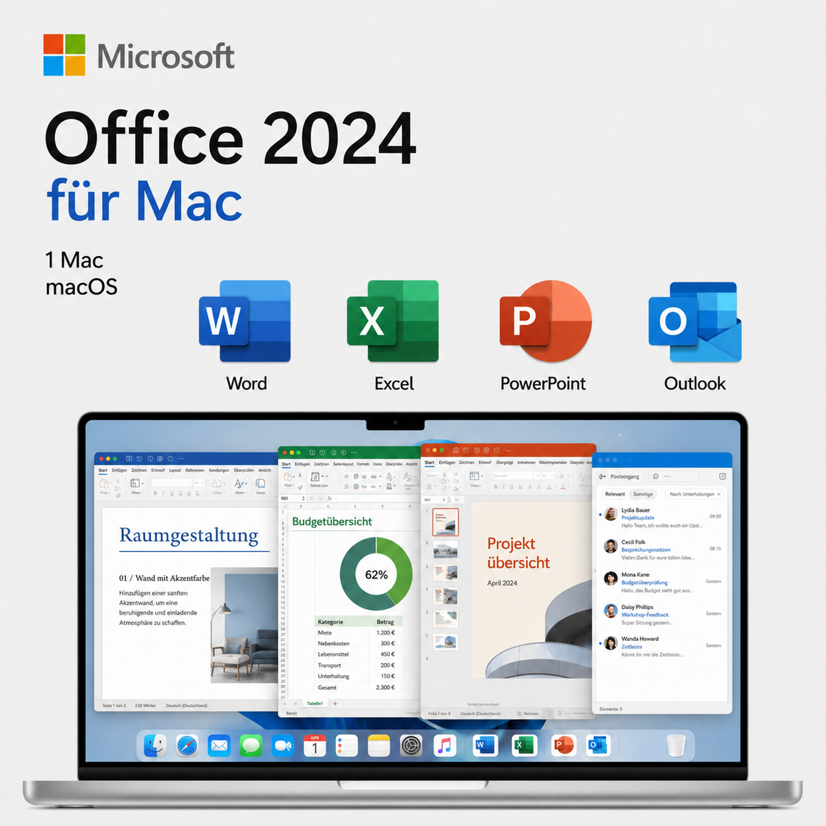 Microsoft Office 2024 pour Mac – Word, Excel, PowerPoint & Outlook