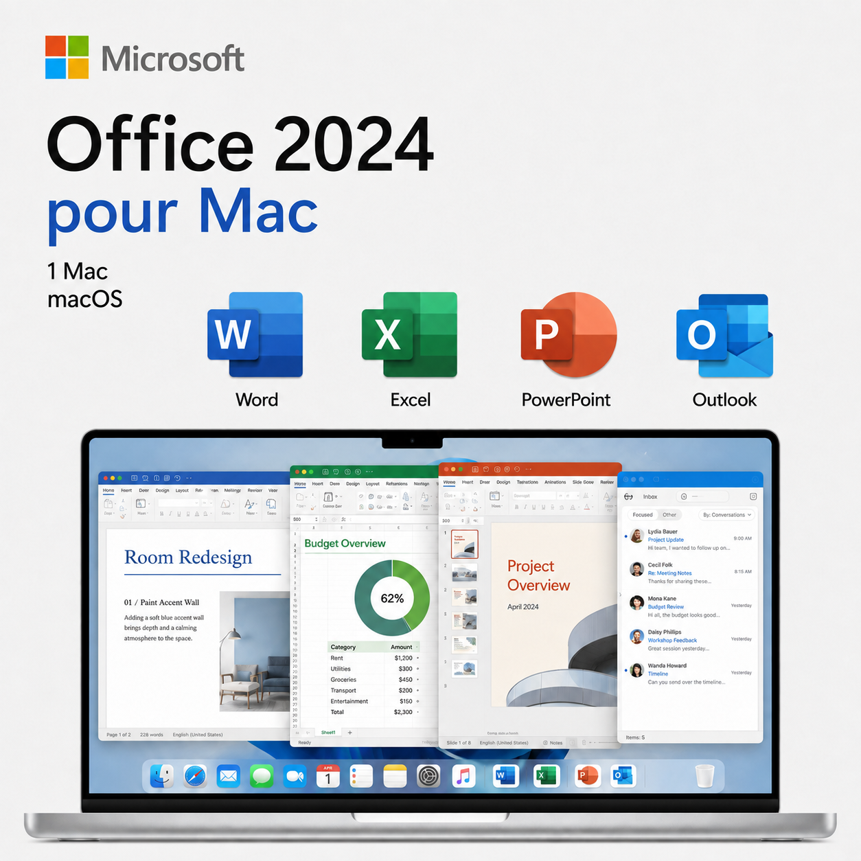 Microsoft Office 2024 pour Mac – Word, Excel, PowerPoint et Outlook